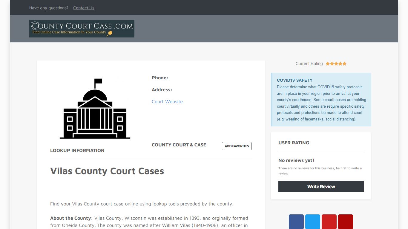 Vilas County | County Court Case Search & Lookup | CountyCourtCase.com ...